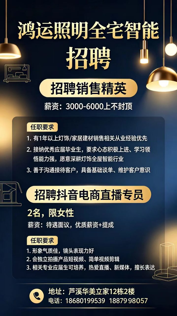 鸿运照明招销售精英 薪资优厚