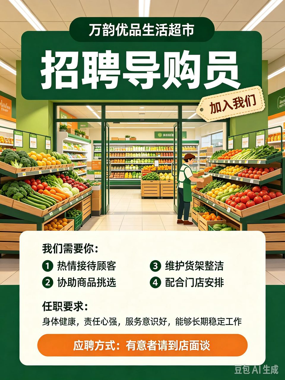 塞纳名城附近生活超市招导购员一名
